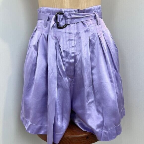 Brand New Sabina Musayev Women's Small Lilac Purple James Shorts Belted Satin - Picture 1 of 16